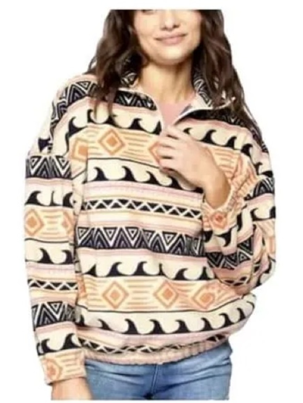 O'Neill Cream Aztec-Print Zip Hoodie with Orange & Black Accents